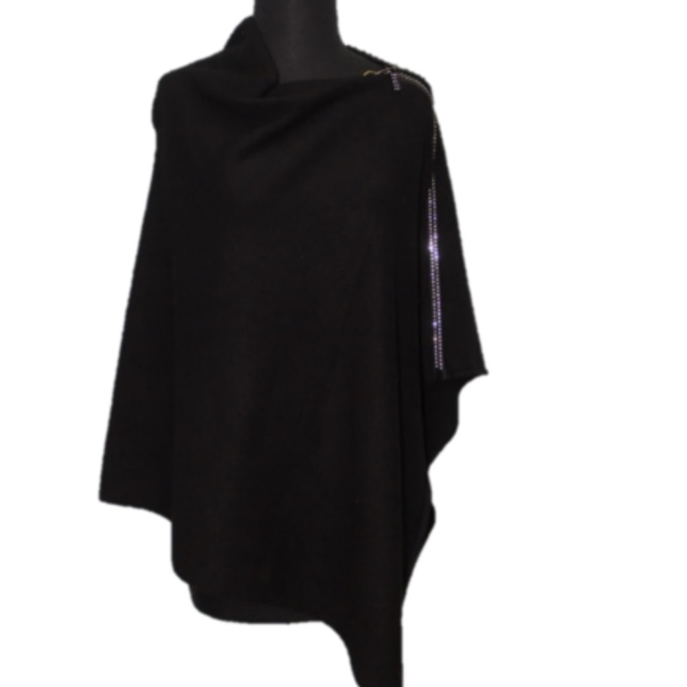 La Fiorentina Black Embellished Zipper Poncho